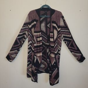 Lucky Brand Geometric Patterned Cardigan - Black, Purple, Cream